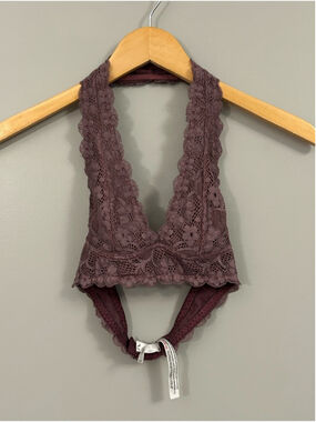 Free People Lace Halter Bralette in Dusty Plum